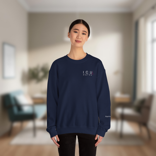 Personalized Unisex ICU Nurse Crewneck Sweatshirt | Intensive Care Nurse Gift | Custom Name