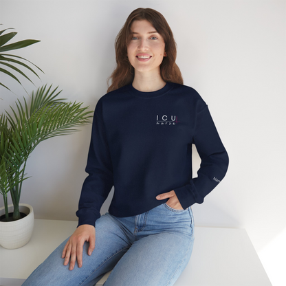 Personalized Unisex ICU Nurse Crewneck Sweatshirt | Intensive Care Nurse Gift | Custom Name
